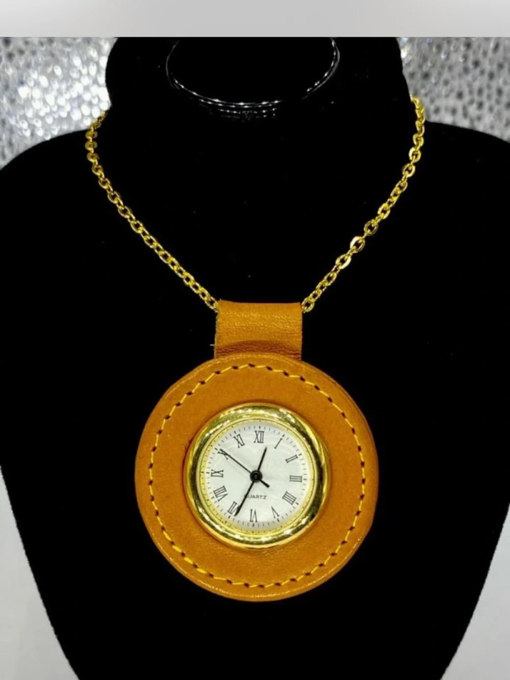Ladies * Tan Leather Pendant Watch Necklace  ***